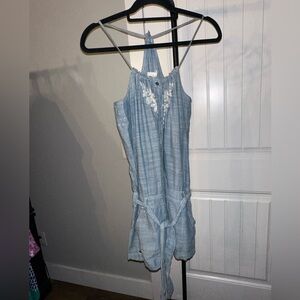 Abercrombie &‎ Fitch Size Large Light Blue Denim Halter Shorts Romper w Belt Tie